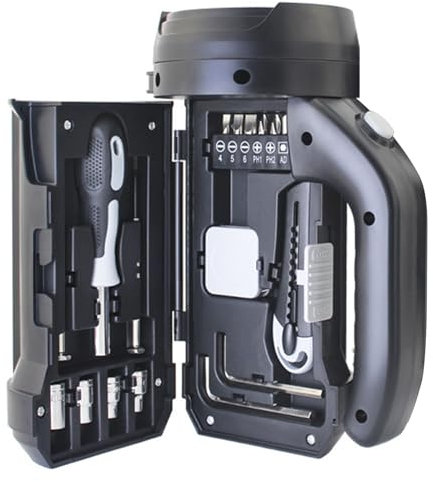 Eslas Battery Powerde LED Torch with Tool Kit – Compact Emergency Light with Screwdrivers, Sockets, for Car, Home Repairs, Power Outages