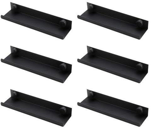 6 Pcs Vinyl Shelves Wall Mount Record Display Holder 12 Inch Albums LP Minimalist Record Storage Stand Set for CD Book Photo Picture Display in Office Home Store Easy Install (Black Metal)