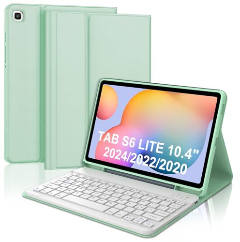 WAVATA Tastiera per Samsung Galaxy Tab S6 Lite 10.4 2024/2022/2020, Custodia Tastiera per Samsung Tab S6 Lite Bluetooth Magnetica Rimovibile QWERTY Layout Italiano, Verde erba
