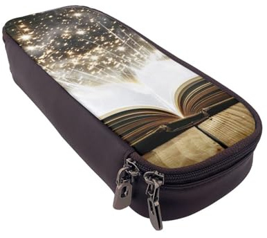 AQRJLPO Magic Book Prints Federmäppchen aus Leder und Kosmetik-Organizer-Tasche mit Reißverschluss, wasserdicht, für Schulbedarf, Reise-Make-up-Tasche, Schreibwaren-Geschenk für Studenten, Frauen
