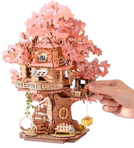 Rolife Puzzle 3D Casa Sakura en el Árbol, Maquetas Madera para Adultos de 535 Piezas, Kit de Construcción de Maquetas para Construir Adultos con Fijación Snap-Fit, Decoración con Flores de Sakura