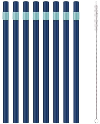 8pcs Straw Replacement, Hard Plastic Reusable Water Bottle Straw Parts Accessories with Brush Compatible with Owala Tumbler 40oz Stainless Steel Cup (Blue)