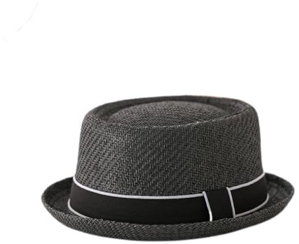 HEYANN Pork Pie Strohhut, Herren Pork Pie Fedora Hüte 58 cm Sommerhut für Männer & Frauen,Bowler Flat Top Sonnenschutz Klassische Hut (DE/NL/SE/PL, Alphanumerisch, Einheitsgröße, schwarz-02)
