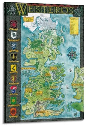 ETRVBDUB Póster de mapa de Juego de Tronos de TV, pintura decorativa, lienzo, póster de pared e imagen artística moderna para decoración de dormitorio familiar, pósteres de 20 x 30 pulgadas (50 x 75