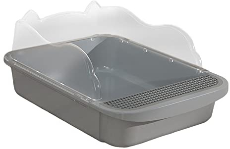 FashionCha Katzenklo Offene Katzentoilette Hoher Rand Streuschutz Tray Abnehmbar Geruchshemmend Katzentoilettenbox Tragbar für Katzen Geschenk Wohnungsdekoration, 43x28x18cm Grau