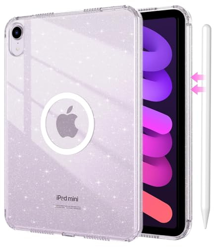 DUEDUE Clear for iPad mini 7 2024 (A17 Pro)/iPad mini 6 2021 Case Magnetic, iPad mini 7th/6th Gen Cases Glitter Anti-Yellowing Sparkle Cover Transparent Case for iPad mini 7/Mini 6, Clear/Glitter