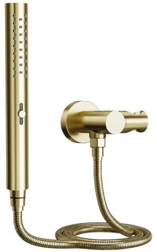OihPaw Soffione doccia, oro spazzolato, doccia manuale+flessibile+supporto | Supporto in ottone, doccetta cilindrica in ABS con modalità pioggia e nebulizzazione e flessibile antitorsione da 1,5 m