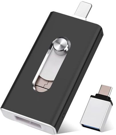USB Stick 128GB für iPhone, MFi Zertifiziert 4-in-1 Speicherstick für iPhone/iPad/Android/PC, USB C & L OTG Flash Drive, Plug & Play Backup für Fotos & Videos, Schwarz (128GB)