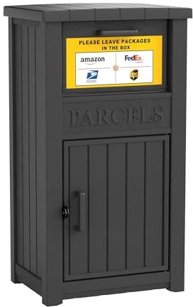 WTFGO Package Delivery Box for Outside with Sign, Large Lockable & Weatherproof Anti-Theft Parcel Drop Box for Porch, Curbside, House Storage, Black(60 Gallon with Sign)