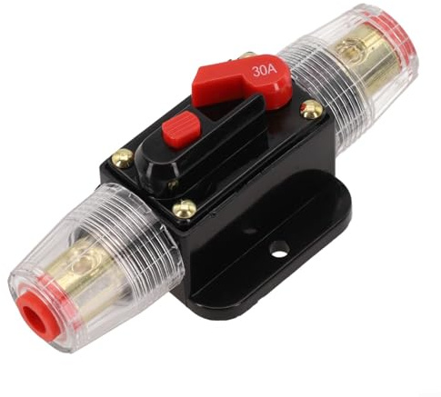 Disjoncteur en ligne réinitialisable 30 A 12-24 V - Protection de réinitialisation manuelle pour voiture, camping-car, bateau, camion, onduleur solaire et systèmes CC