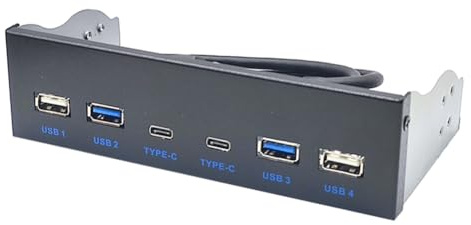 Bortivier Panneau USB 3.0 pour Ordinateur de Bureau Baie de Lecteur de CD-ROM 5,25 Pouces USB3.0/3.2 19 Broches USB2.0 9 Broches vers 2X USB Type C + 2X USB3.0 + 2xUSB2.0