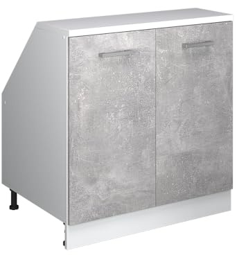 Vicco Küchenschrank für Dachschrägen R-Line, Beton, 80 cm mit 2 Türen, Schrankkorpus 60 cm Tiefe, zur freien Kombination innerhalb modularer Küchensysteme