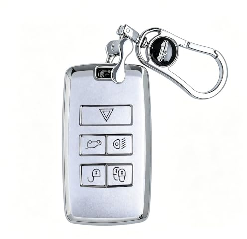 Kirain Flow Silver TPU Car Key Fob Cover Compatible with Land Rover 2018-2023 Range Rover Sport Evoque Velar Discovery Vogue Jaguar E, I-PACE Discovery 5 Button Car Key Protector Case