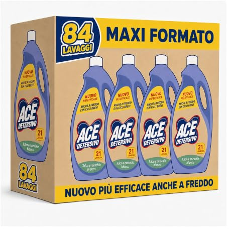 ACE Detersivo Igienizzante Talco & Muschio Bianco – Detersivo Liquido Lavatrice con Fragranza Avvolgente, Rimuove Sporco e Batteri, Pulizia Profonda, Freschezza Duratura, 84 lavaggi