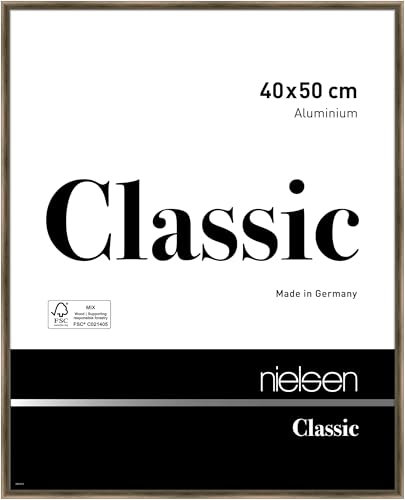 nielsen Bilderrahmen, 40 x 50 cm, Aluminium, Walnuss matt, Posterrahmen zum Aufhängen im Hoch- & Querformat, Echtglas, Classic