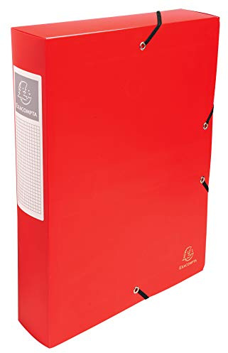 Exacompta 59885E Sammelbox OPAK mit Gummizug 80 mm breit aus blickdichtem Kunststoff mit Rückenschild für DIN A4 Archivbox Heftbox Dokumentenbox Zeichenbox rot
