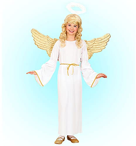 W WIDMANN MILANO Party Fashion - Engel Kostüm Kinder | 3-teilig mit Kleid, Gürtel und Heiligenschein für Weihnachten, Krippenspiel und Weihnachtsfeiern