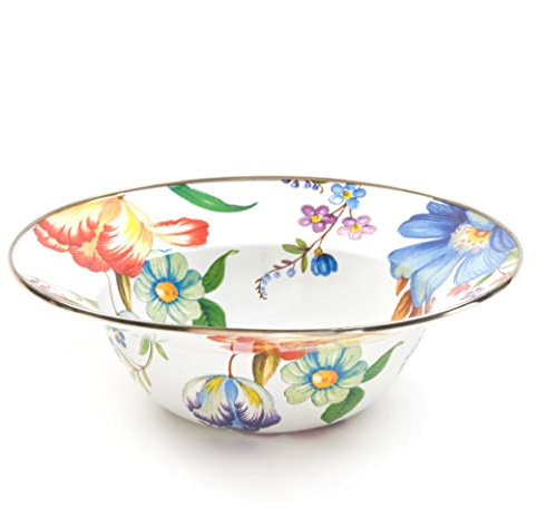 MACKENZIE-CHILDS Enamel Serving Bowl, Enamel Serveware Bowl, 12 Inches, White Flower Market
