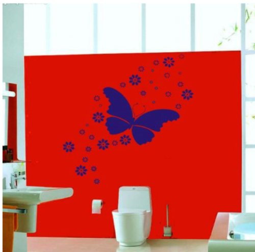 Great Tattoos Wandaufkleber Wandtattoo Wandsticker Wanddekos Schmetterling und Blumen KT049 (Blau)