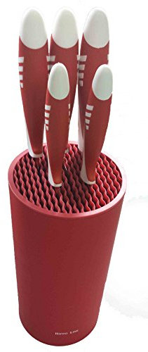 JUEGO DE CUCHILLOS CON SOPORTE DE 5PZS (ROJO)