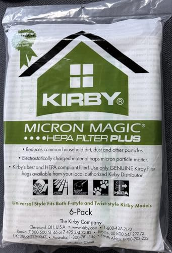 Kirby - Sacchetti per aspirapolvere Micron Magic, filtro HEPA con tecnologia MicroAllergen Plus, bianco, 1 Package of 2 bags