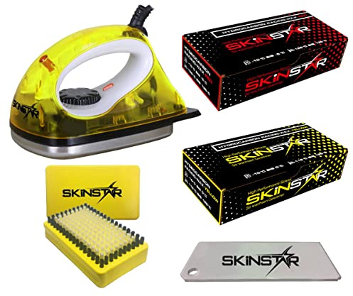 SkinStar Hydrocarbon Skiwachs Set 5-teilig Bügeleisen Ski Snowboard gelb | Hydrocarbon-Wachs, 5 Teile, Wachsbügeleisen, Bürste