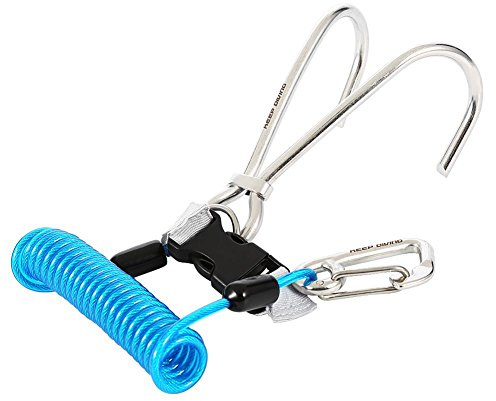 Gancho de buceo, acero inoxidable doble con bobina espiral y hebilla liberaci¨®n r¨¢pida para equipo submarino