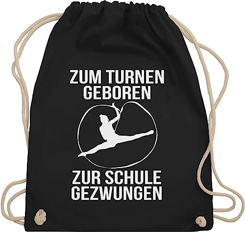 Turnbeutel Rucksack - Zum turnen geboren Silhouette - Unisize - Schwarz - geschenke für turnerinnen kinderturnbeutel sport turn juterucksäcke riemchenbeutel tasche kinder 25. geburtstag turnerin