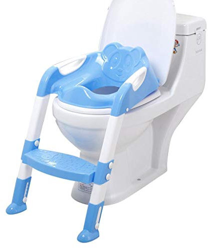 SQ Professional Children Toilet Ladder with Steps - Portable Toddlers Potty Training Seat & Step - Adjustable Kids Toilet Seat - Blue