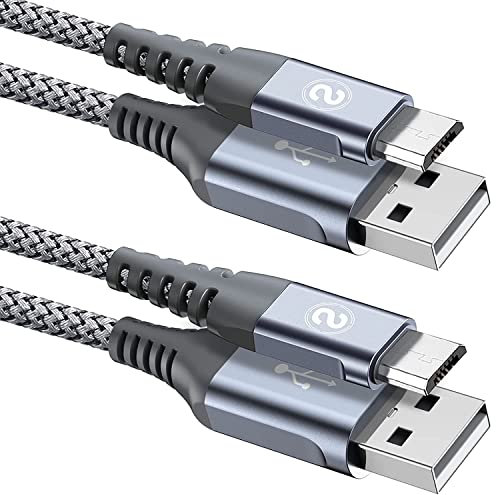 sweguard Lot de 2 câbles Micro USB 2.0 en Nylon tressé pour Smartphones et tablettes Android Samsung, PS4, HTC, Huawei, Sony, Nexus, Nokia etc. (2m, Gris)