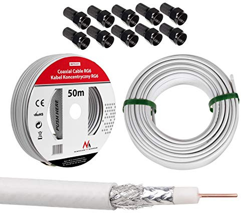 Maclean MCTV-571 Satellitenkabel Sat-Antennenkabel Koaxialkabel RG6 1.0CSS SAT AV Antenne Kabel (50m + 10x F-Stecker)