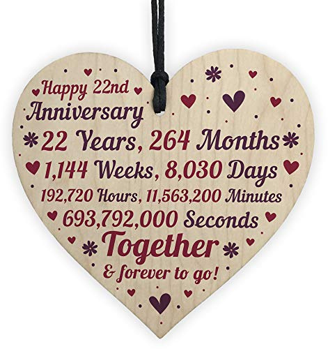 RED OCEAN Anniversary Handmade Wooden Heart To Celebrate 22nd Wedding Anniversary For Husband Wife