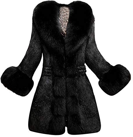 YEBIRAL Damen Wintermantel Elegant Winter Kunstpelz Jacke Warm Outwear Mit Faux Pelz Kragen Felljacke Lang Mantel Winterparka(5XL,Schwarz)