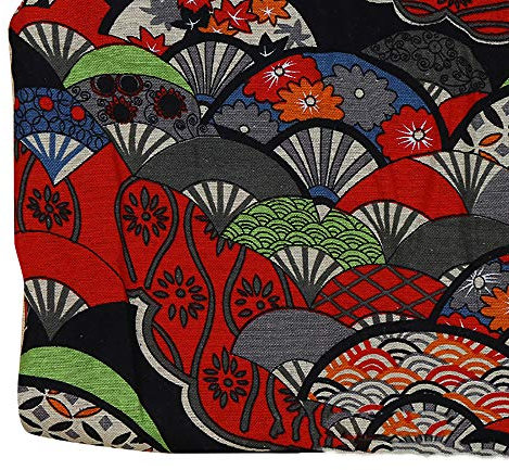 Rancheng Style japonais Tissu 50cmx150cm Imprimé Fans Tissus au Metres Matériel Bricoalge Couture pour Robe Jupe Chemise Vêtements Patchwork Artisanats tissu a coudre DIY Loisirs créatifs Noir