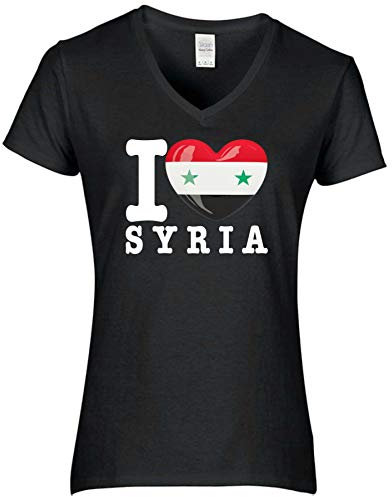 FanShirts4u Damen T-Shirt - I Love SYRIEN Syria - WM Trikot Liebe Herz Heart (L, Syria/schwarz)