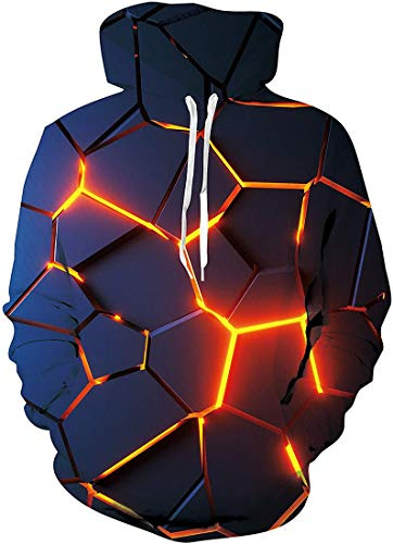 OLIPHEE Mens Hoodies Full 3D Printed Graphic Sweatshirt Athletic Breathable Fashion Pullover with Pockets Cool Crack S/M