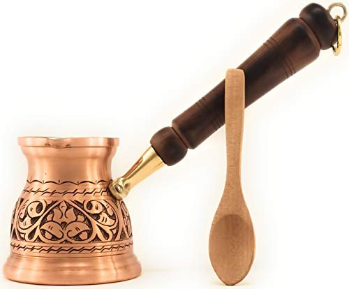 DEDE Copper - IST Series (Medium-9.6 fl.oz) - Thickest Solid Copper Engraved Turkish Greek Arabic Coffee Pot, Stovetop Coffee Maker, Cezve, Jezve, Jazva, Jazzve, Ibrik, Briki (Matte)