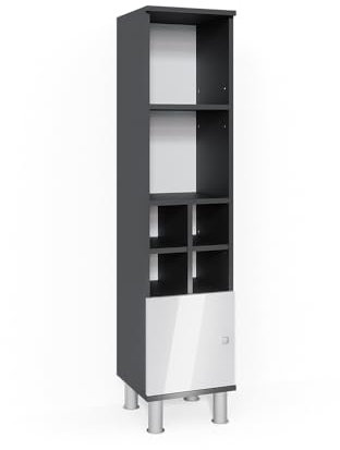 Vicco Midischrank Fynn, Weiß Hochglanz/Anthrazit, 30 x 130.6 cm kleine Tür