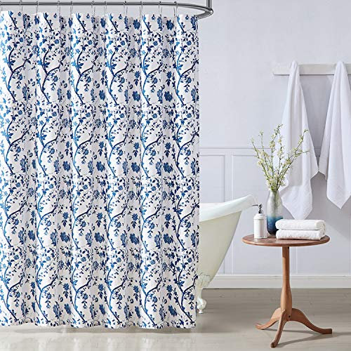 Laura Ashley Home - Tenda da doccia, elegante decorazione per il bagno in cotone, elegante decorazione floreale per la casa (Elise Blue, 183 x 183 cm)