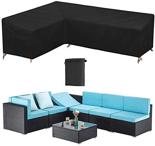 HSGAV L-förmigen Abdeckung Lounge Sofa, Schutzhülle Cover Eckbank Für Gartenmöbel Abdeckung, 210D Abdeckplane Für Gartenmöbel L-Form, mit Aufbewahrungstasche, Schwarz,Left L 192x260x82cm