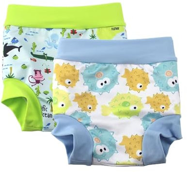 Baby Kind Schwimmen Briefs Abdeckung Windel mit hohen Taille Bauchschutz Badeshorts (Grün+Hellblau, 2-3 Jahre)