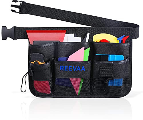 REEVAA Window Tint Tools Apron, Gardening Tool Waist Bag, Tool Pouch with Adjustable Belt, Heavy Duty Waterproof Oxford Utility Belt for Vinyl Wrap (7 Pockets)