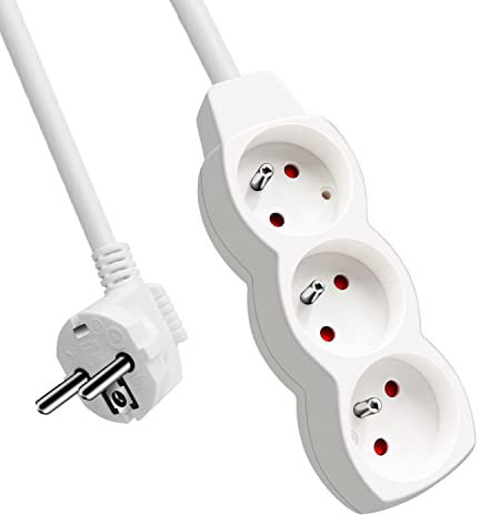 EXTRASTAR Bloc Multiprises 3 Prises, Rallonge 1,5 m 250 V avec sécurité Enfant, Blanc
