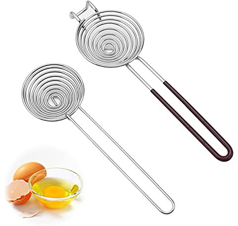 2 Stück Eiertrenner mit Schüsselhaken, Edelstahl Eigelb Weißfilter Verwendung für Zuhause Küche Werkzeug, einer für groß und einer für kleine,