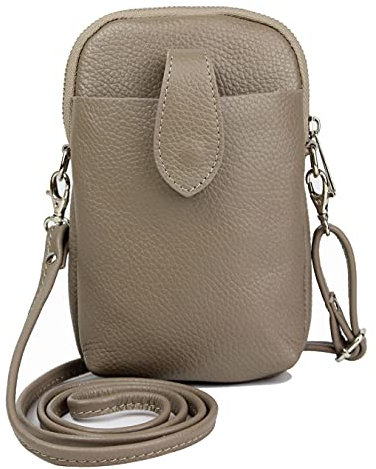 Kleine Damen Leder Umhängetasche, Ital. Handtasche Handy Echtleder, Crossbody Schultertasche für Frauen Mädchen, 0002111070, Tasche Farben:Dunkel Khaki