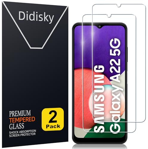 Didisky Lot de 2 Protecteur Verre Trempé pour Samsung Galaxy A22 5G, Film Protection écran, dureté 9H, Pas de Bulles, Haute définition