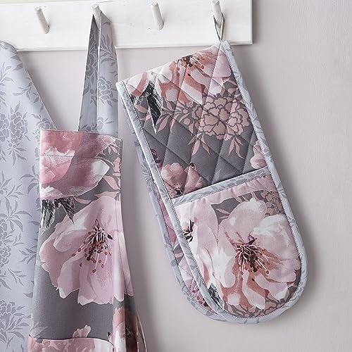 Catherine Lansfield Dramatic Floral Double Oven Glove Grey KT/46659/W/DGLV/GY