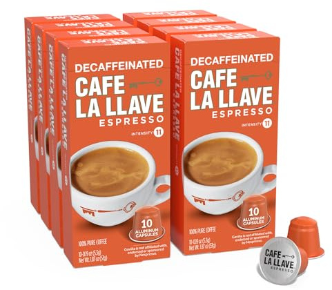 Cafe La Llave Capsules de café expresso décaféiné 80 capsules recyclables en aluminium intensité 11 compatibles avec les machines originales Nespresso