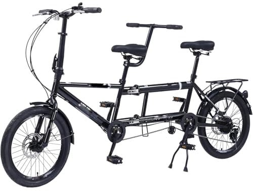 Coslike Tandemfahrrad - City Tandem Faltrad, Faltbares Tandem Adult Beach Cruiser Fahrrad Einstellbar 7 Geschwindigkeiten, CE FCC CCC, Schwarz, 82.6x13.8x43.3 inch