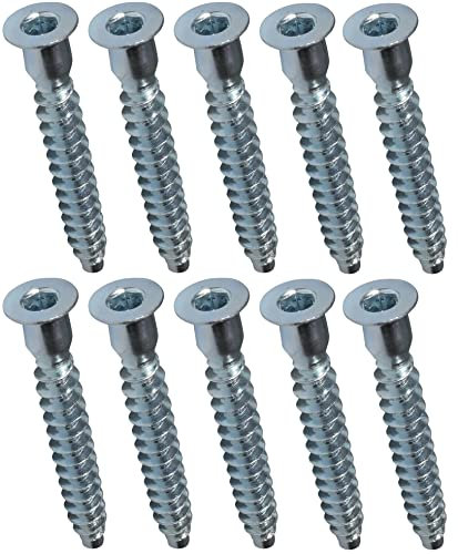 AERZETIX - C44760 - Lot de 10 vis euro pour meubles - assemblage de bois - Ø6.3x50mm - à tête fraisée confirmat - en acier zingué métal - 6 pans
